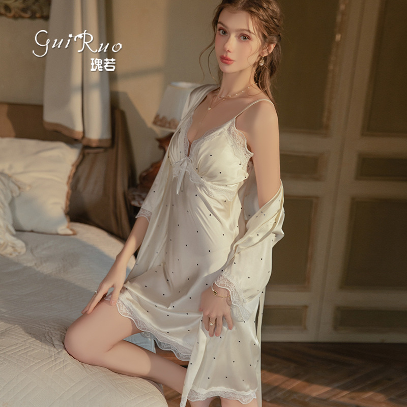 Robe Silk Women - versie zoete ijszijde satijn met stippenprint,