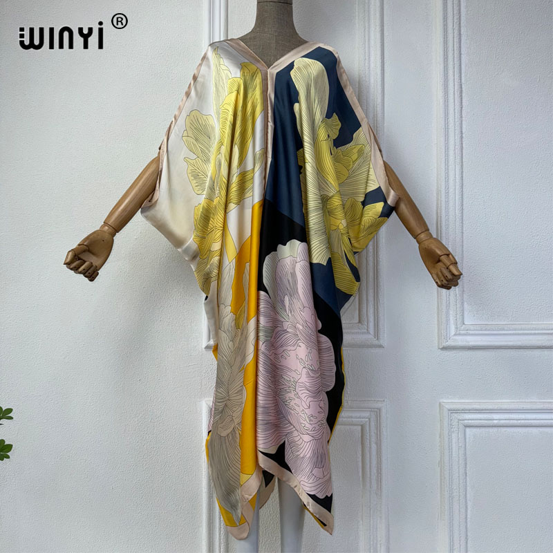 Robe Silk Women - Winyi Zomer Afrikaanse V-Hals Jurk Bedrukt