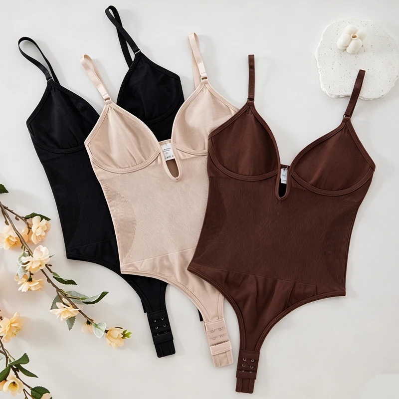 Shapewear Bodysuit Firm - Dames rugloze bodysuit shapewear, diepe V-hals,