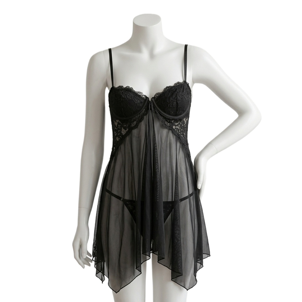 Babydoll Chemise Night - Dameskant babydoll lingerie, doorschijnende nachtjurk van